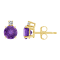 5mm Round Amethyst with Diamond Accents 14k Yellow Gold Stud Earrings