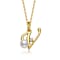 Initial V Paperclip Link And Pearl Simulant Pendant Necklace In 14K Gold
Over Brass