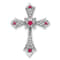 Rhodium Over 14k White Gold Red Ruby and Diamond Fleur-de-Lis Cross
Chain Slide Pendant