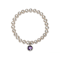 Freshwater Pearl And Purple CZ Charm Stretch Bracelet In Sterling Silver