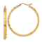 14k Yellow Gold Polished and Textured 1 5/8" Fancy Diamond-Cut Hoop Earrings