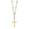 14K Yellow, White and Rose Gold Diamond-cut Beaded Polished Cross Necklace