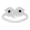 Black And White Cubic Zirconia Rhodium Over Sterling Silver Owl Ring 0.19ctw