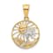 14K Yellow Gold with White Rhodium Ocean and Palm Tree Round Pendant
