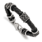 Stainless Steel Antiqued and Polished Dragon Black Braided Leather Bracelet