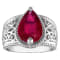 Sterling Silver Pear Shape Lab Created Ruby and Diamond Filigree Ring 3.5ctw