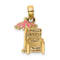 14k Yellow Gold 3D Pink Enamel Beach Chair and Umbrella Pendant