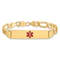 14k Yellow Gold Medical Red Enamel Flat Figaro Link ID Bracelet