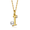Initial I Pearl And CZ Pear Shape Pendant Necklace In 14K Gold Over Brass