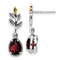 Sterling Silver with 14K Accent Antiqued Leaf Garnet Dangle Post Earrings