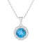 7mm Round Swiss Blue Topaz and White Topaz Accent Rhodium Over Sterling
Silver Halo Pendant w/Chain