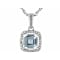Aquamarine And White Topaz Halo Pendant Necklace In Sterling Silver