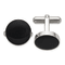 Stainless Steel Polished with Black Enameled Center Cuff Links