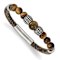 Stainless Steel Antiqued and Polished Tiger's Eye Leather 8.5-inch Bracelet