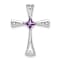 Rhodium Over 10k White Gold 0.29 ctw Amethyst and Accent Diamond Cross Pendant