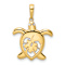 14K Two-tone Gold Diamond-Cut Floral Turtle Pendant