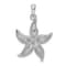 Rhodium Over Sterling Silver Polished and Textured Starfish Pendant