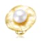 Pear Shape Freshwater Pearl Floral Ring In 14K Gold Over Sterling Silver