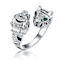 Emerald Color CZ Panther Bypass Ring In White Rhodium Over Brass