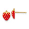 14k Yellow Gold Red Enameled Strawberry Stud Earrings