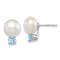 Sterling Silver 10-11mm Freshwater Cultured Button Pearl with Blue Topaz Earrings