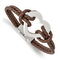 Brown Leather and Stainless Steel Polished Heart 7.5-inch Bracelet