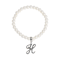 White Faux Pearl Bead Initial Charm Stretch Bracelet