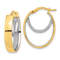 14K Two-tone Gold Polished and Diamond-Cut 15/16" Fancy Oval Hoop Earrings
