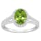 8x6mm Oval Peridot 1/4 ctw Diamond Rhodium Over Sterling Silver Halo Ring