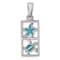 Rhodium Over Sterling Silver Blue Lab Created Opal Starfish Turtle Pendant