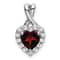 Rhodium Over 14k White Gold Garnet and Diamond Halo Heart Pendant
