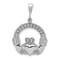 Rhodium Over 14k White Gold Textured Claddagh Pendant
