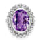 Rhodium Over 10k White Gold Beaded 1 ctw Oval Amethyst Chain Slide Pendant