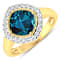 Cushion Cut London Blue Topaz and White Diamond 14K Yellow Gold Halo
Ring 2.39 ctw