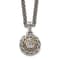 Sterling Silver Antiqued with 14K Accent Diamond Round Pendant Necklace