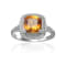 Square Cushion Citrine Sterling Silver Solitaire with Beaded Halo Ring, 1.95ct