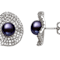Black Cultured Freshwater Pearl With Cubic Zirconia Rhodium Over
Sterling Silver Earrings