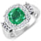 2.8ctw Green Emerald and Diamond 14K White Gold Halo Ring