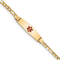 14k Yellow Gold Medical Soft Diamond Shape Red Enamel Figaro Link ID Bracelet