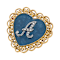 Gold Tone Filigree Heart Blue Enamel Initial Pin