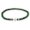 Green Agate Cross Charm Beaded Stretch Bracelet In Sterling Silver