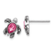 Rhodium Over Sterling Silver Antiqued Crystal October Birthstone Turtle Earrings