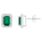 7x5mm Emerald Cut Created Emerald And Created White Sapphire 10k White
Gold Halo Stud Earrings