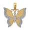 14k Two-tone Gold Textured Butterfly Pendant