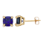 Square Cushion Lab Created Sapphire 10K Yellow Gold Stud Earrings 2.14ctw