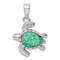 Rhodium Over Sterling Silver Green Inlay Lab Created Opal Turtle Pendant
