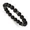Stainless Steel Polished Black Enamel Lava Stone Beads Stretch Bracelet