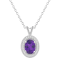 8x6mm Oval Amethyst 1/8 ctw Diamond Rhodium Over Sterling Silver Halo
Pendant with Chain