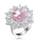 Morganite Cubic Zirconia, Rhodium Plated over Sterling Silver Halo Ring