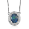 Sterling Silver Oval Boulder Opal Triplet and White Zircon Necklace 2.41ctw